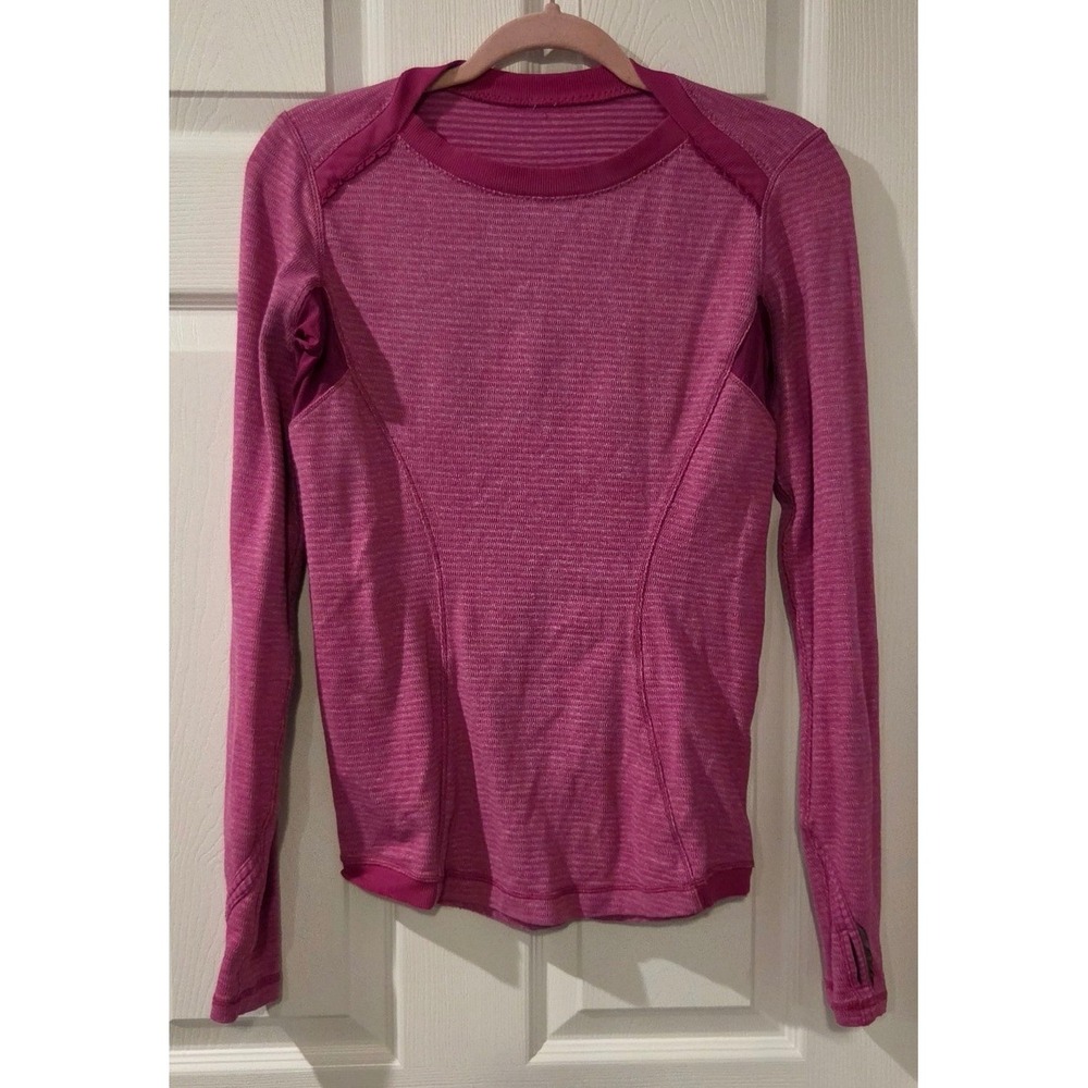 Lululemon Base Runner Long Sleeve 8 Mini Check Pique Raspberry Rulu Run